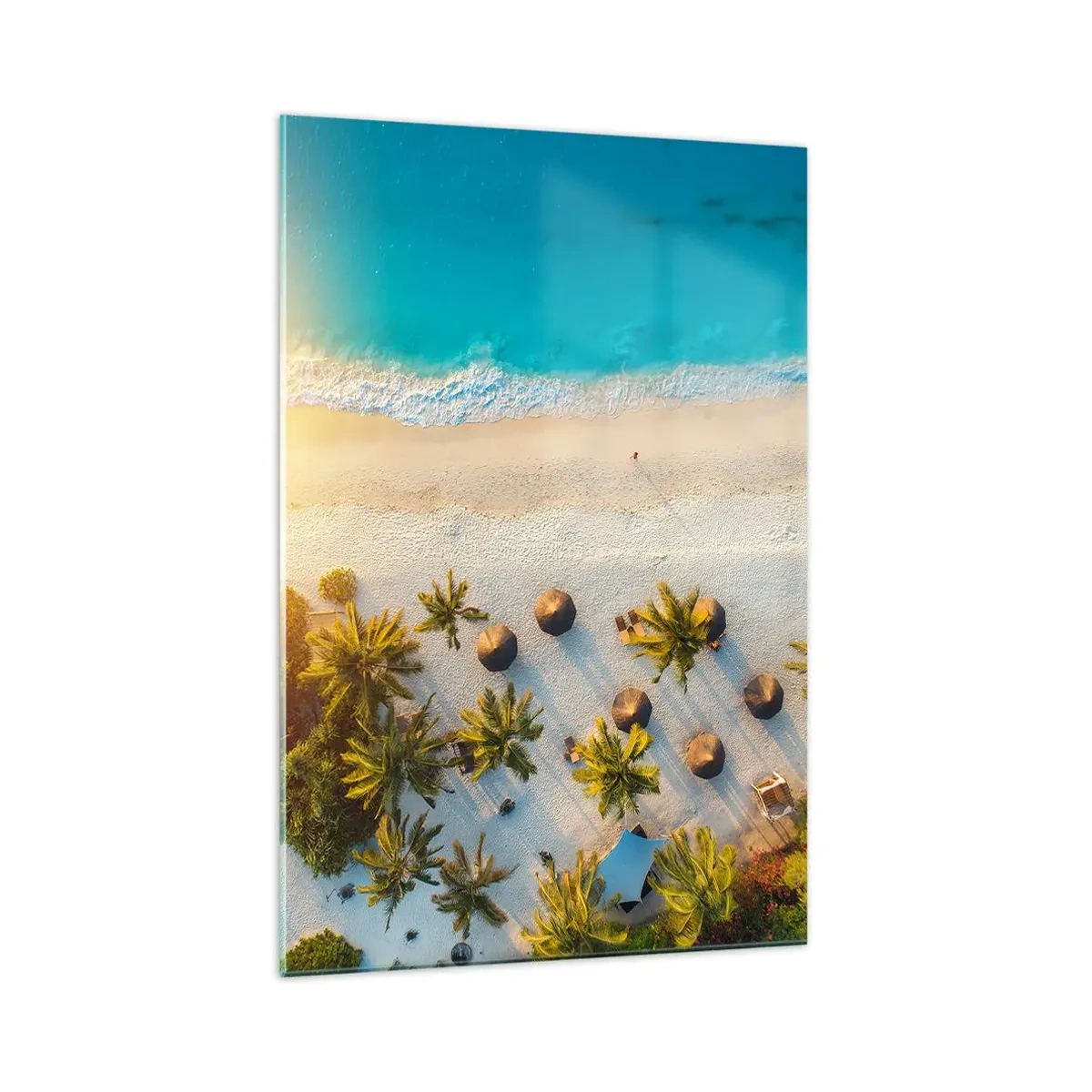 Impression sur verre - Image sur verre - Vue d'une plage tropicale avec des palmiers et une mer turquoise - 70x100cm - Bienvenue au paradis - Décoration murale moderne pour le salon et la chambre ARTTOR