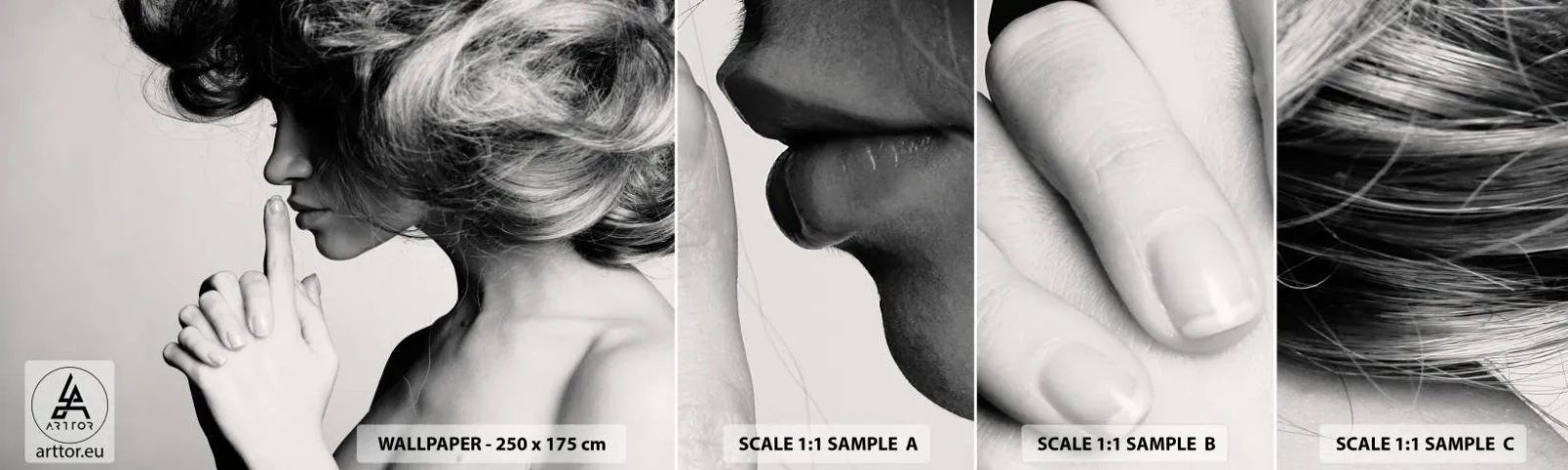 Échantillon de Papier Peint Autocollant Deluxe Sticker - A l'écoute d'elle-même - Femme, Modèle, Visage de femme - 100x30 cm