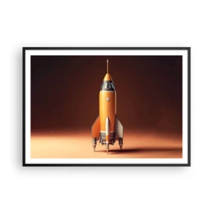 Affiche dans un cadre noir - Poster - Une fusée de style rétro sur un fond de tons marron - 100x70cm - Ça commence par un rêve - Décoration murale moderne pour le salon et la chambre ARTTOR