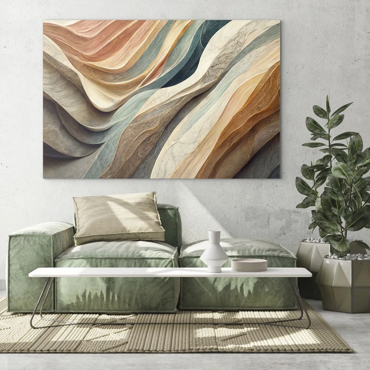 Impression sur verre - Image sur verre - Couches colorées ressemblant à des plis de roche et de sable - 120x80cm - Le moment avant le changement - Décoration murale moderne pour le salon et la chambre ARTTOR