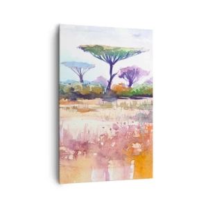 Impression sur toile - Image sur toile - Un paysage de savane pittoresque aux couleurs aquarelles - 80x120cm - Couleurs de savane - Décoration murale moderne pour le salon et la chambre ARTTOR