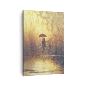 Impression sur toile - Image sur toile - Une silhouette avec un parapluie dans un paysage brumeux plein de reflets - 70x100cm - Je sens que quelqu'un me regarde - Décoration murale moderne pour le salon et la chambre ARTTOR