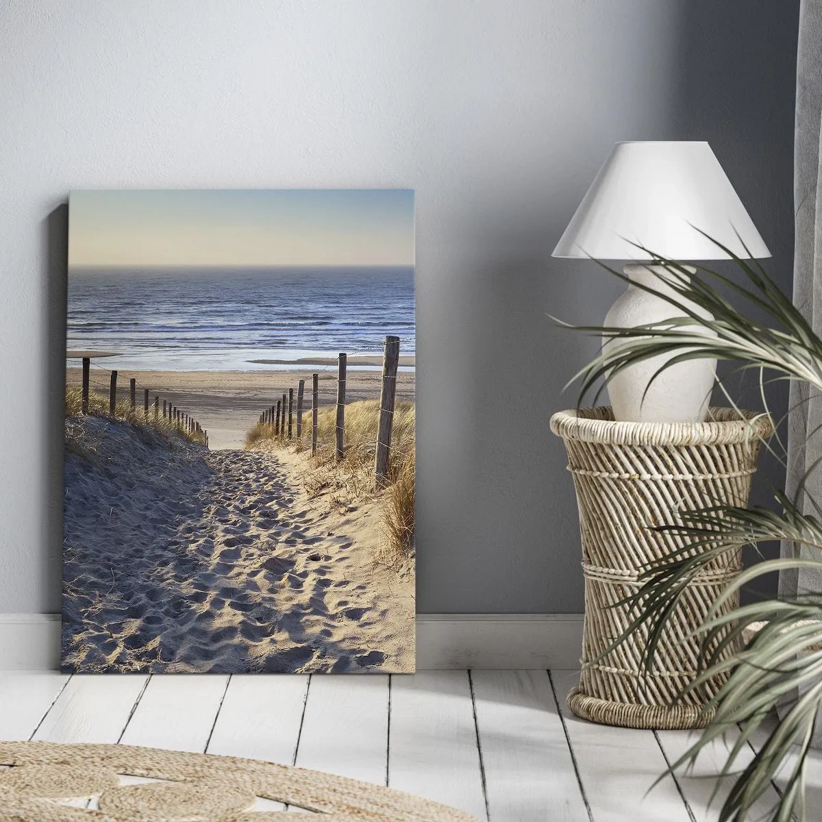 Impression sur toile - Image sur toile - Chemin à travers les dunes menant à la plage - 80x120cm - Le bruit de la mer, le chant des oiseaux, une plage sauvage parmi les herbes… - Décoration murale moderne pour le salon et la chambre ARTTOR