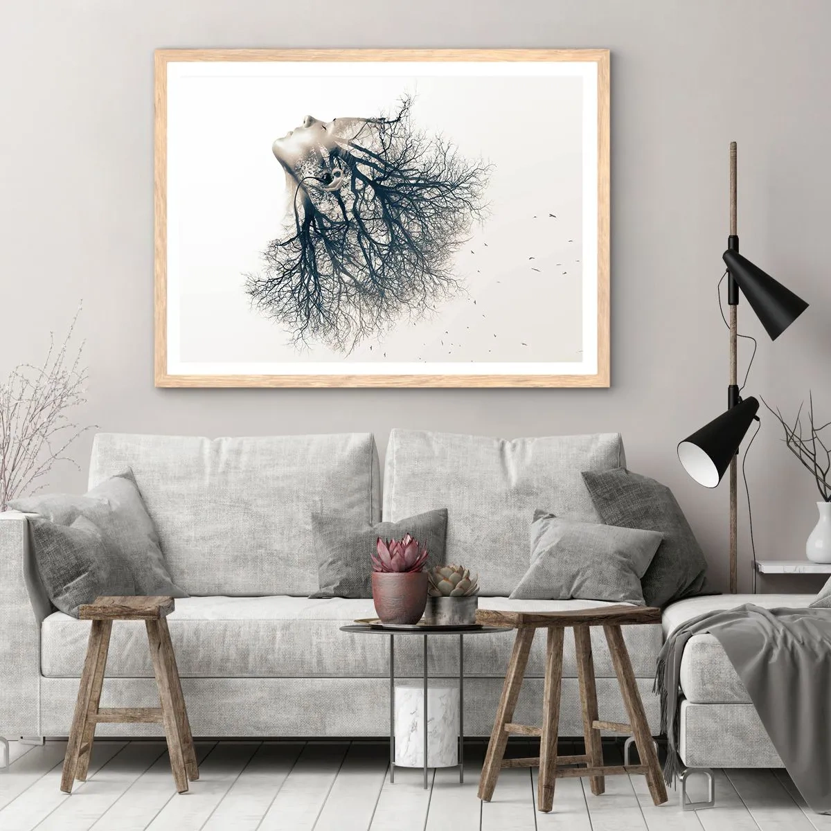 Affiche dans un chêne clair - Poster - Écouter le murmure des arbres - 100x70 cm