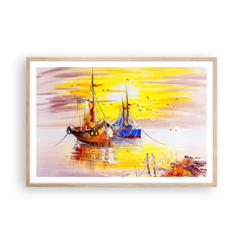 Affiche dans un chêne clair - Poster - Un repos bien mérité au port - 91x61 cm