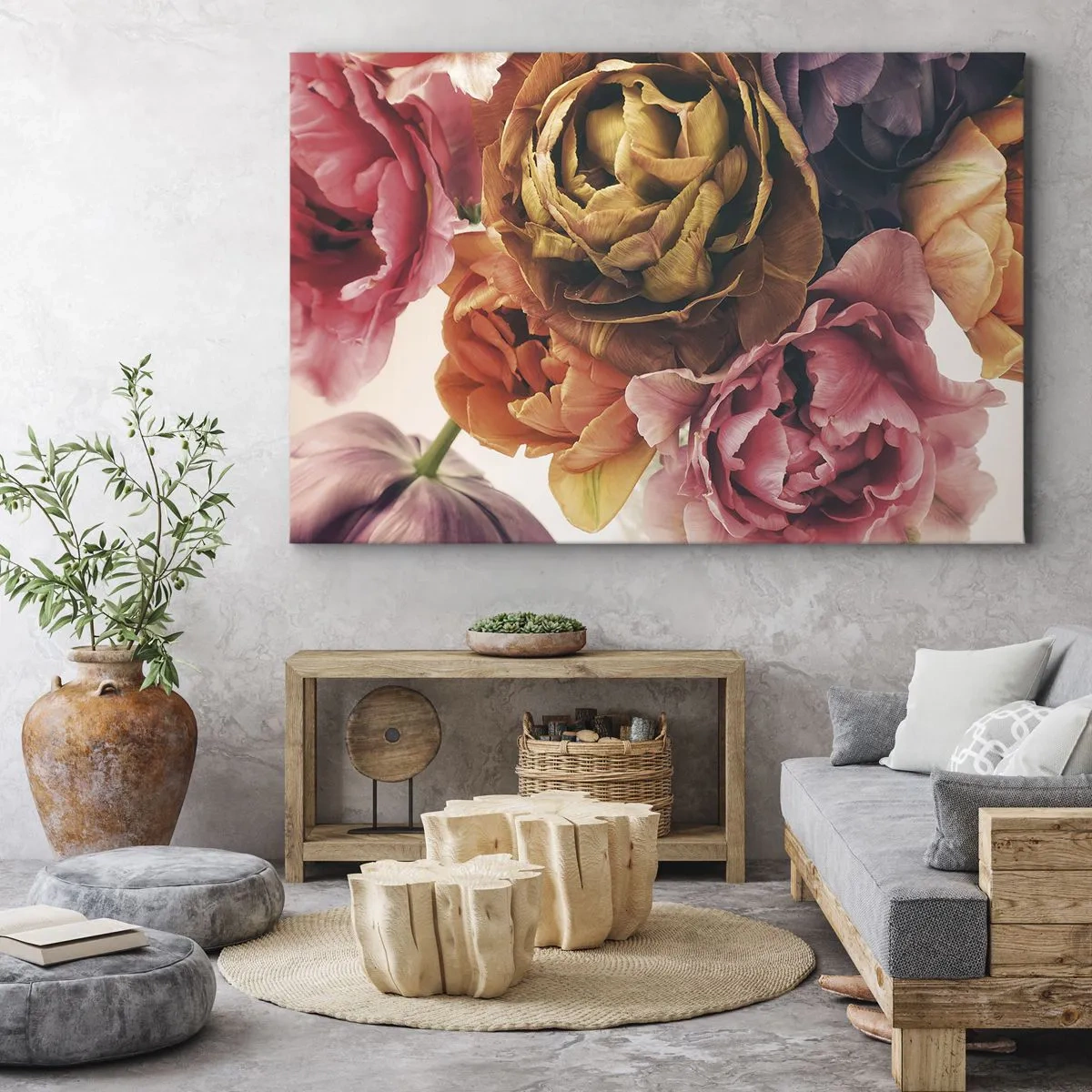 Impression sur toile - Image sur toile - Un bouquet de fleurs variées aux couleurs intenses - 120x80cm - La fête de la vie - Décoration murale moderne pour le salon et la chambre ARTTOR