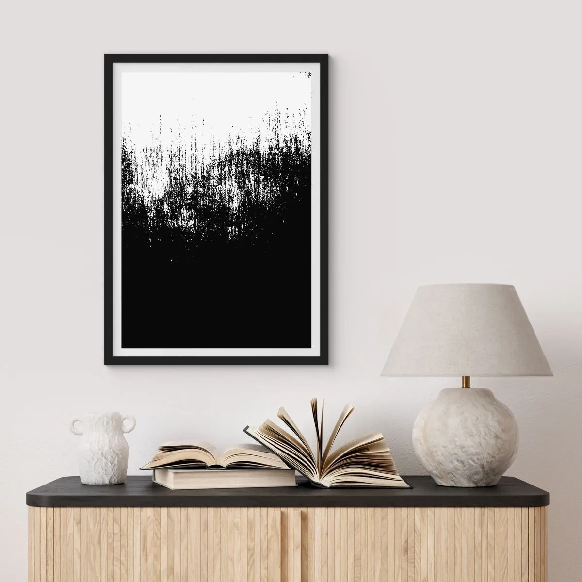 Affiche dans un cadre noir - Poster - Composition abstraite en noir et blanc - 50x70cm - Et le gagnant est ... - Décoration murale moderne pour le salon et la chambre ARTTOR