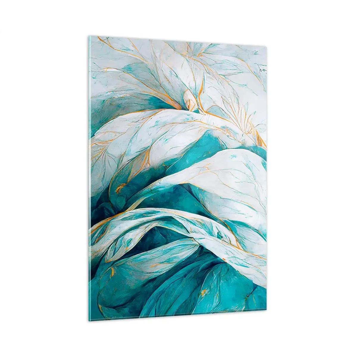 Impression sur verre - Image sur verre - Abstraction organique en lignes bleues et dorées - 50x70cm - Abstraction bleue avec un motif doré - Décoration murale moderne pour le salon et la chambre ARTTOR