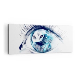 Impression sur toile - Image sur toile - Un œil avec une image d'un hibou dans des tons bleus à l'aquarelle - 120x50cm - Face à face avec la nature sauvage - Décoration murale moderne pour le salon et la chambre ARTTOR