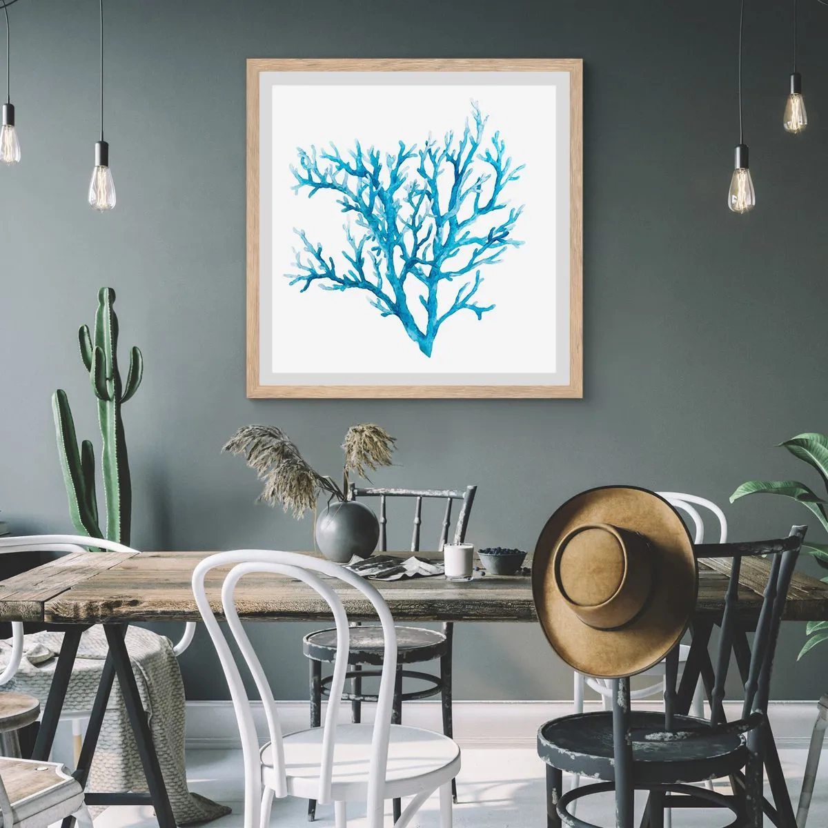 Affiche dans un chêne clair - Poster - Filigrane nautique - 30x30 cm