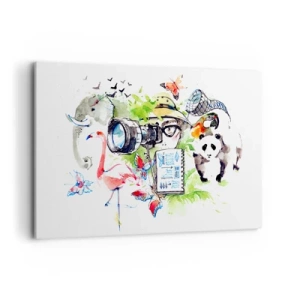 Impression sur toile - Image sur toile - Des graphismes colorés sur le thème de la nature et du safari - 120x80cm - Dans l'objectif d'un voyageu - Décoration murale moderne pour le salon et la chambre ARTTOR