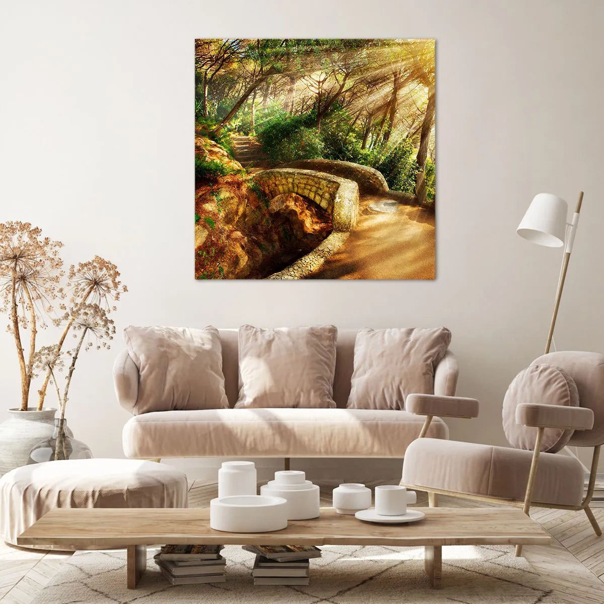 Impression sur toile - Image sur toile - Directement du pont dans une forêt de conte de fées - 50x50 cm