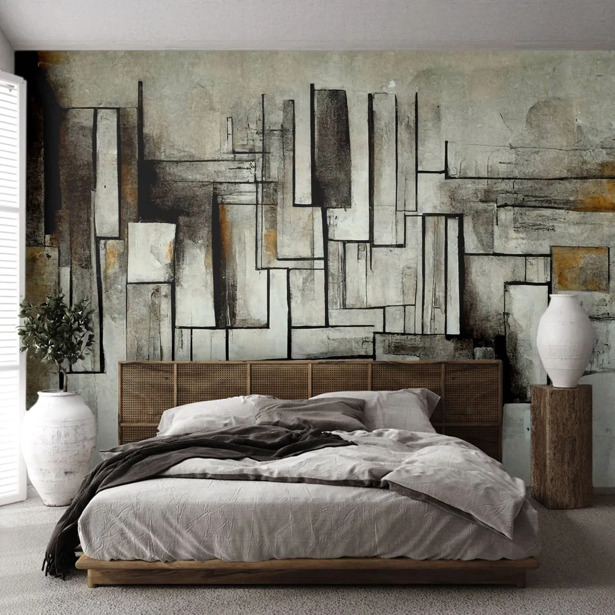 Papier Peint Photo Premium Sand - Composition géométrique de rectangles en nuances de gris - 100x70cm - Le pouvoir de la simplicité - Décoration murale moderne pour le salon et la chambre ARTTOR