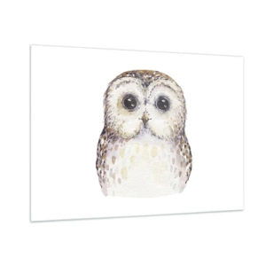 Impression sur verre - Image sur verre - Adorable hibou sur fond blanc dans un style aquarelle - 100x70cm - Regarde-moi dans les yeux - Décoration murale moderne pour le salon et la chambre ARTTOR