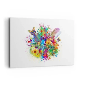 Impression sur toile - Image sur toile - Motif coloré avec des fleurs et des papillons - 120x80cm - Un bouquet de joie - Décoration murale moderne pour le salon et la chambre ARTTOR