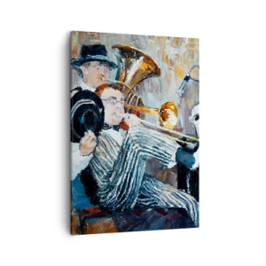 Impression sur toile - Image sur toile - Des musiciens de jazz dans un style pictural lors d'un concert - 50x70cm - C'est tout le Jazz - Décoration murale moderne pour le salon et la chambre ARTTOR
