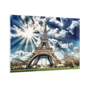 Impression sur verre - Image sur verre - La Tour Eiffel sous un ciel radieux - 100x70cm - La seule et unique sous le soleil - Décoration murale moderne pour le salon et la chambre ARTTOR