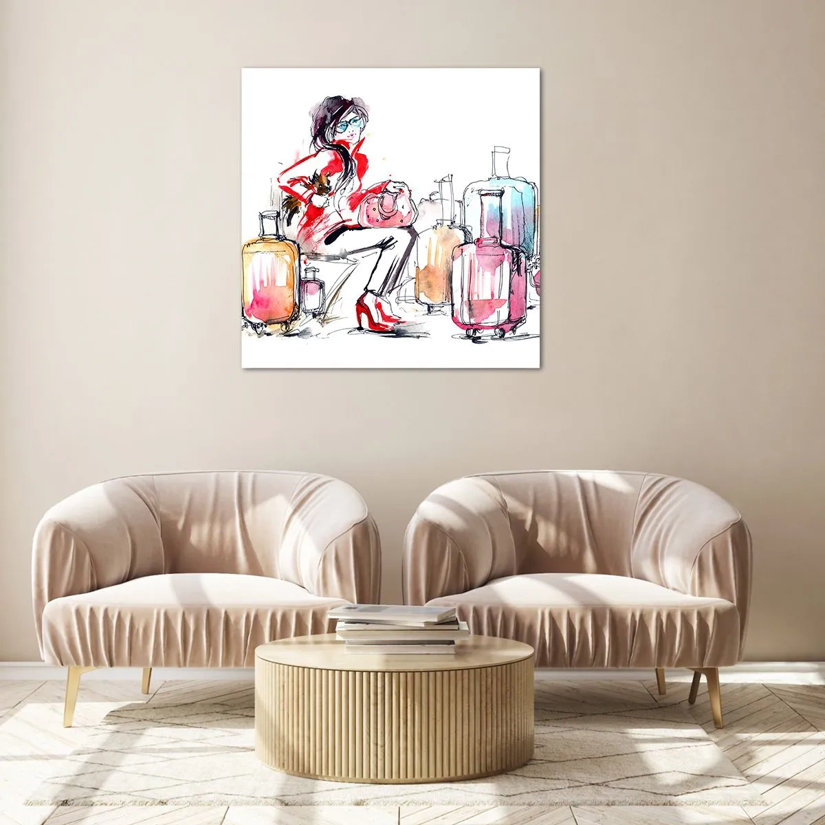 Impression sur verre - Image sur verre - Asseyons-nous avant le voyage - 50x50 cm