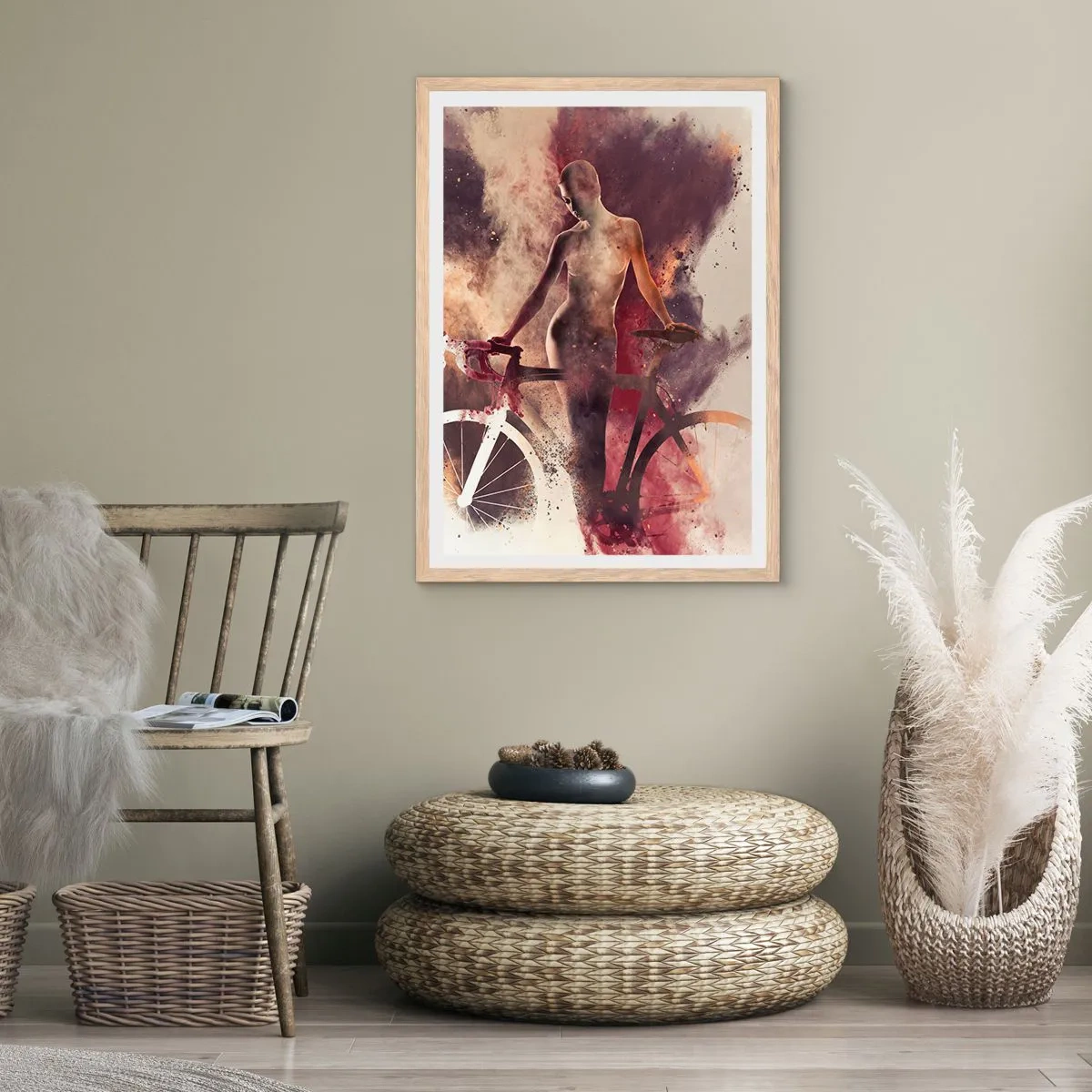 Affiche dans un chêne clair - Poster - Une âme de vélo aux formes marbrées - 70x100 cm