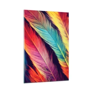 Impression sur verre - Image sur verre - Plumes colorées aux couleurs intenses - 80x120cm - Arc-en-ciel de plumes - Décoration murale moderne pour le salon et la chambre ARTTOR