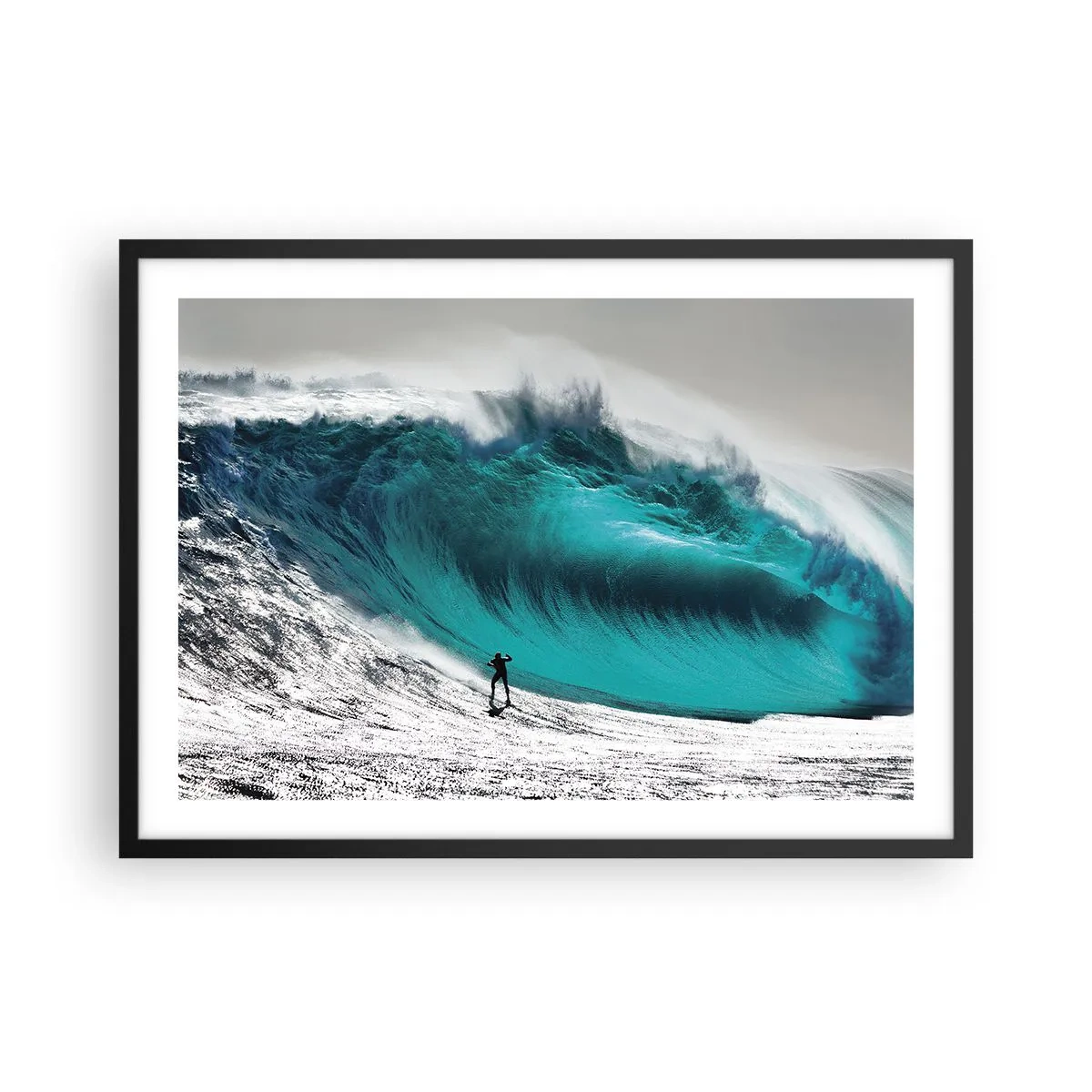Affiche dans un cadre noir - Poster - Surfeur devant une énorme vague - 70x50cm - Challenge accepté - Décoration murale moderne pour le salon et la chambre ARTTOR