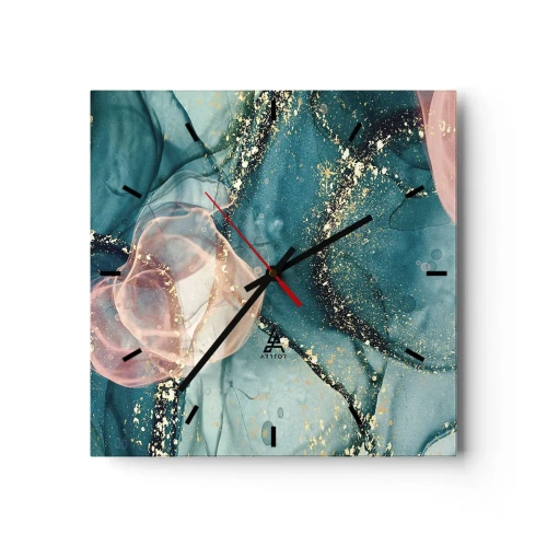 Horloge murale - Pendule murale - Soie bleu, tulle rose - 40x40 cm