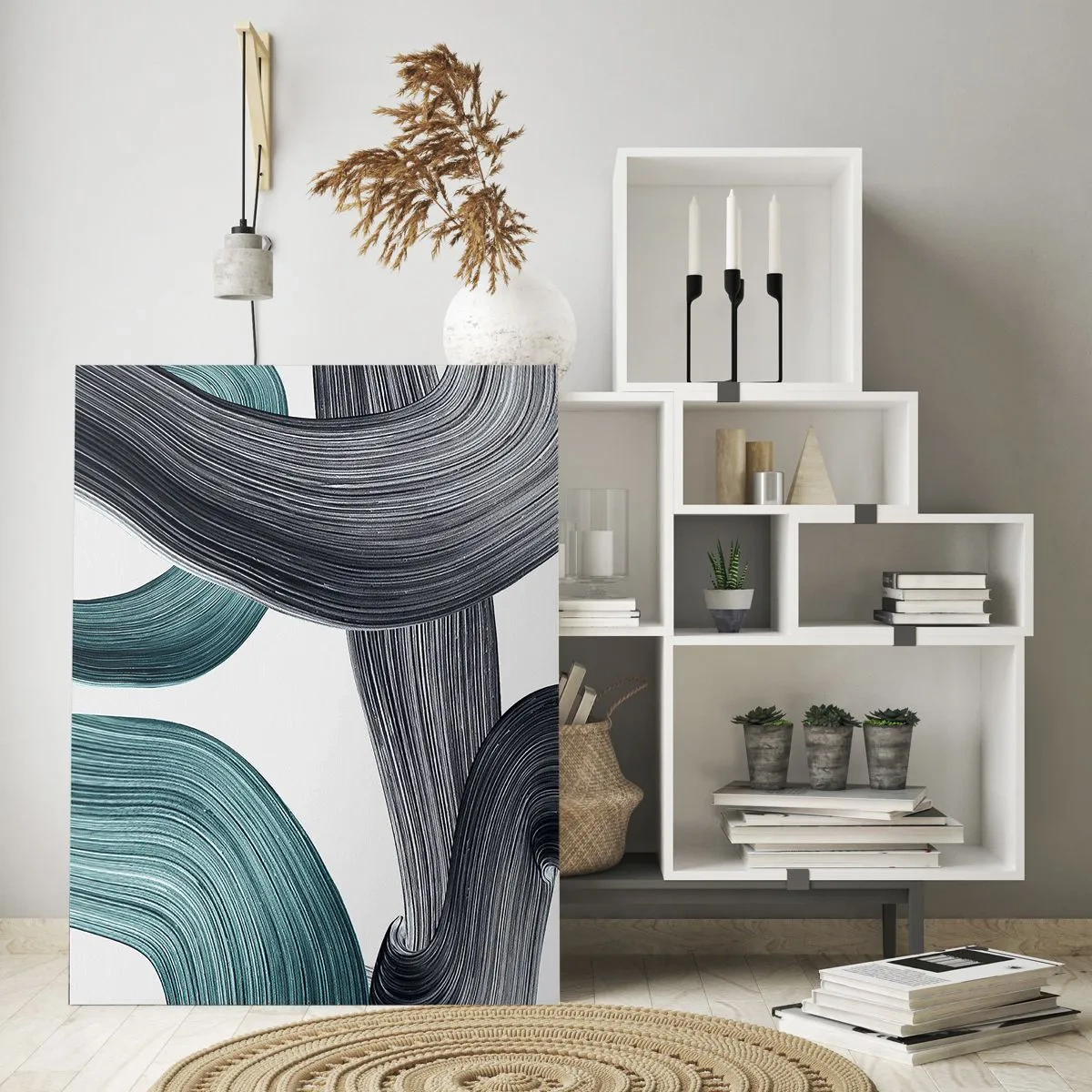 Impression sur verre - Image sur verre - Lignes abstraites fluides dans des tons de vert et de gris - 70x100cm - Sentiers émeraude et noirs - Décoration murale moderne pour le salon et la chambre ARTTOR