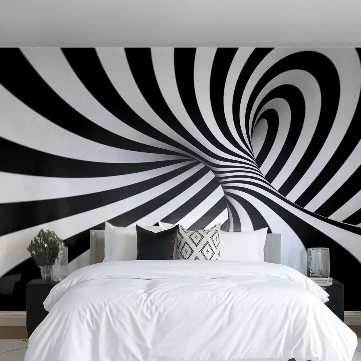 Papier Peint Autocollant Deluxe Sticker - Composition : espace de danse - Abstraction, 3D, Noir et blanc - 250x175 cm