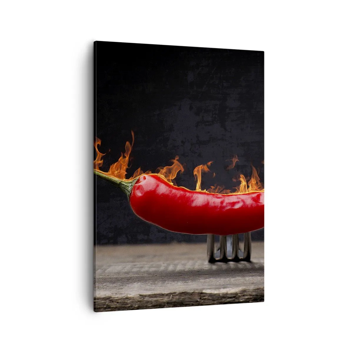 Impression sur toile - Image sur toile - Poivron rouge flamboyant sur une fourchette - 50x70cm - Un apéritif enflammé - Décoration murale moderne pour le salon et la chambre ARTTOR