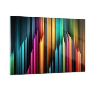 Impression sur verre - Image sur verre - Des rayures verticales multicolores rappelant la lumière et le mouvement - 120x80cm - Un organe de lumière - Décoration murale moderne pour le salon et la chambre ARTTOR