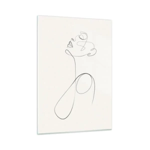 Impression sur verre - Image sur verre - Visage et silhouette féminins en style dessin au trait sur fond blanc - 50x70cm - En boucle dans les rêves - Décoration murale moderne pour le salon et la chambre ARTTOR
