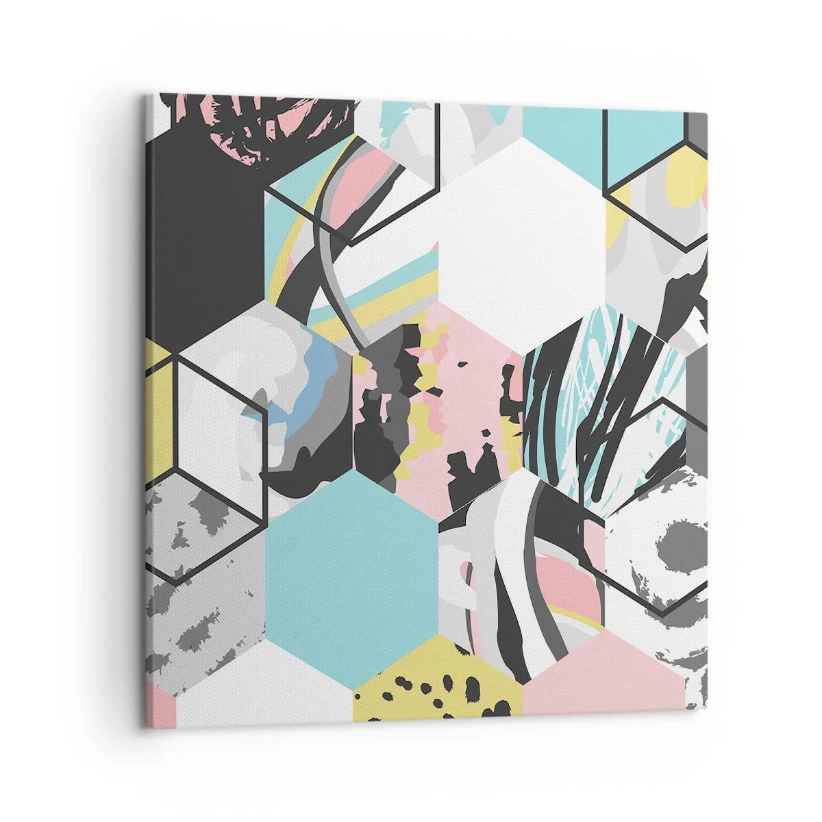 Impression sur toile - Image sur toile - Hexagones et cubes en six couleurs - 50x50 cm