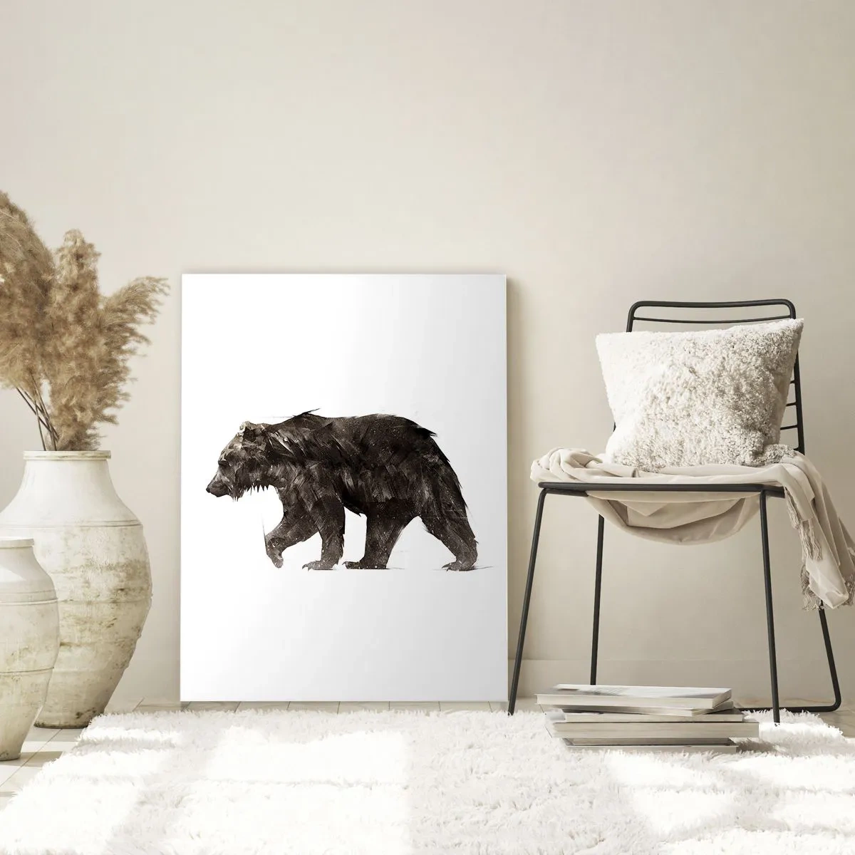 Impression sur verre - Image sur verre - Silhouette artistique d'un ours - 80x120cm - Je porte toujours de la vraie fourrure ! - Décoration murale moderne pour le salon et la chambre ARTTOR