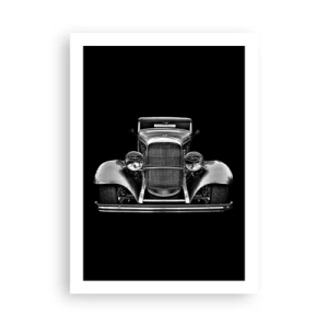 Affiche - Poster - Photographie en noir et blanc d'une voiture classique sur fond noir - 50x70cm - Un vrai gentleman - Décoration murale moderne pour le salon et la chambre ARTTOR