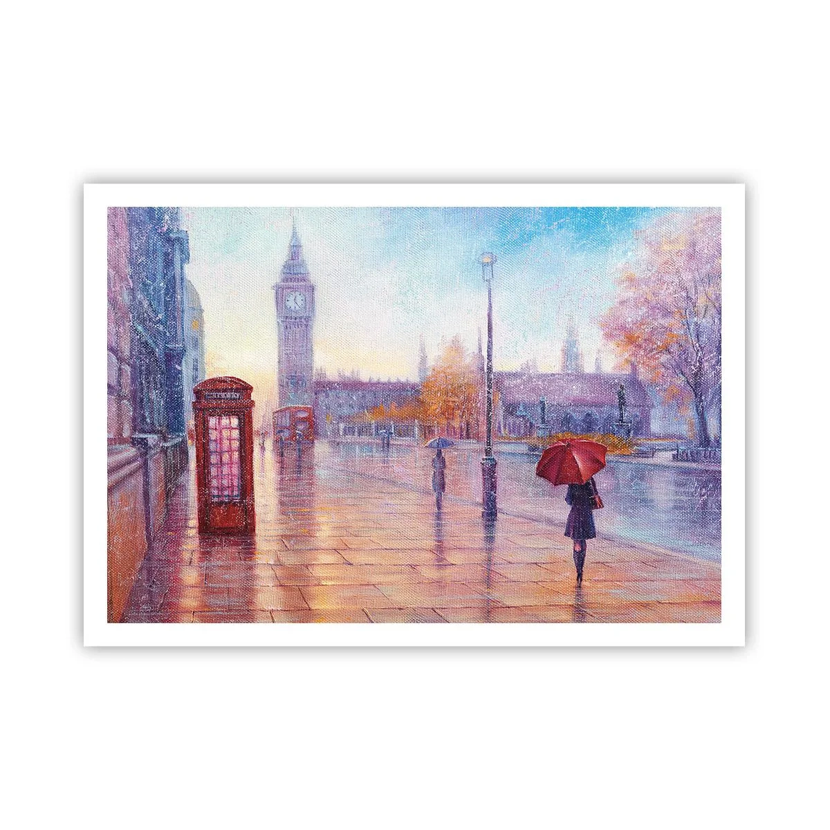 Affiche - Poster - Rue de Londres avec Big Ben un jour de pluie - 100x70cm - Jour automnal londonien - Décoration murale moderne pour le salon et la chambre ARTTOR