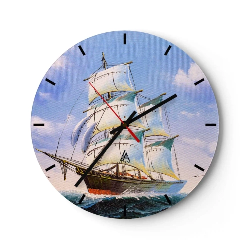 Horloge murale - Pendule murale - Voiliers pittoresques sur une mer agitée sous un ciel bleu - 30x30cm - Fièrement avec le vent - Décoration murale moderne pour le salon, la cuisine et la chambre ARTTOR