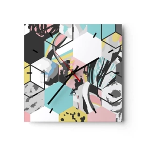 Horloge murale - Pendule murale - Hexagones et cubes en six couleurs - 40x40 cm