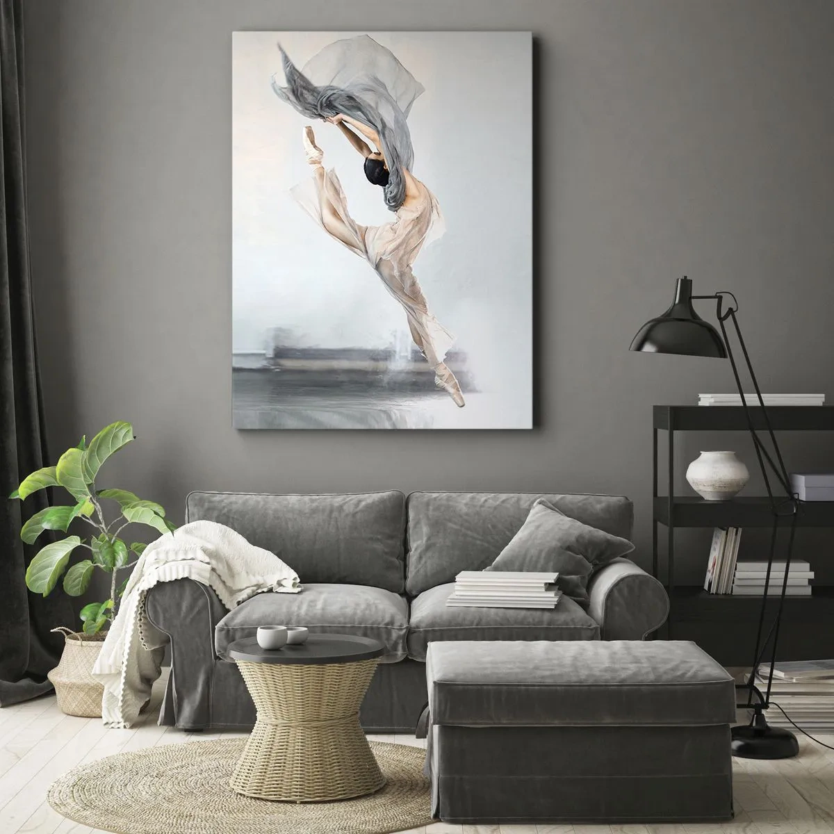 Impression sur toile - Image sur toile - Une danseuse en mouvement dynamique sur un fond clair - 80x120cm - Dans le ravissement de la danse - Décoration murale moderne pour le salon et la chambre ARTTOR