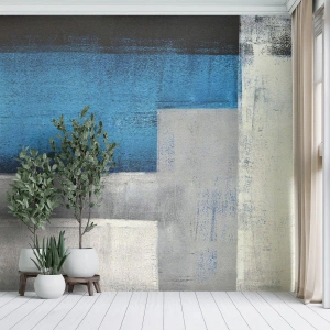 Papier Peint Photo Premium Canvas - Une composition poétique de gris et de bleu - Abstraction, Morceau, Peinture - 250x175 cm