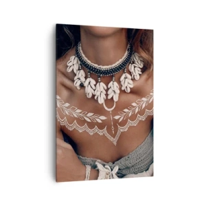 Impression sur toile - Image sur toile - Style bohème avec bijoux coquillages et motif dentelle - 70x100cm - Talismans, rituels de la féminité - Décoration murale moderne pour le salon et la chambre ARTTOR