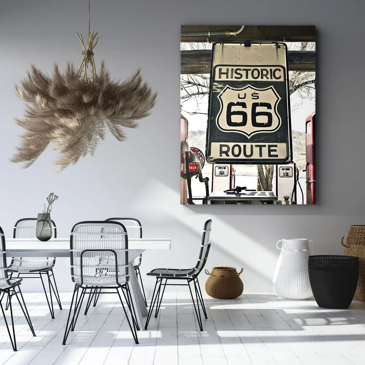 Impression sur toile - Image sur toile - Station-service historique de la Route 66 - 70x100cm - Voyage rétro américain - Décoration murale moderne pour le salon et la chambre ARTTOR
