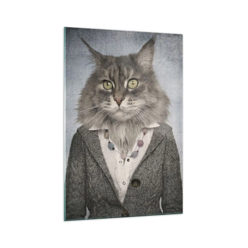 Impression sur verre - Image sur verre - Un triptyque avec des figures animales en vêtements élégants sur un fond stylisé - 70x100cm - La fourrure revient à la mode - Décoration murale moderne pour le salon et la chambre ARTTOR