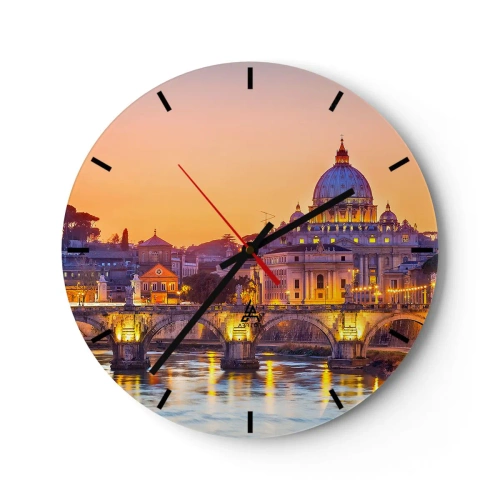 Horloge murale - Pendule murale - Panorama de Rome avec la basilique Saint-Pierre au coucher du soleil - 30x30cm - Coucher de soleil sur la ville éternelle - Décoration murale moderne pour le salon, la cuisine et la chambre ARTTOR