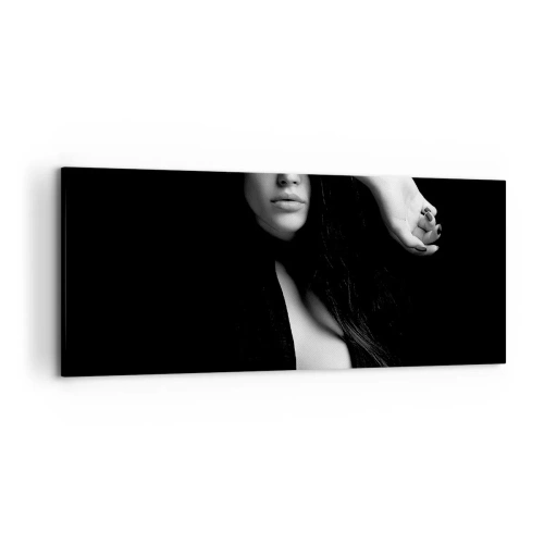Impression sur toile - Image sur toile - Portrait élégant d'une femme en noir et blanc - 120x50cm - École de séduction - Décoration murale moderne pour le salon et la chambre ARTTOR