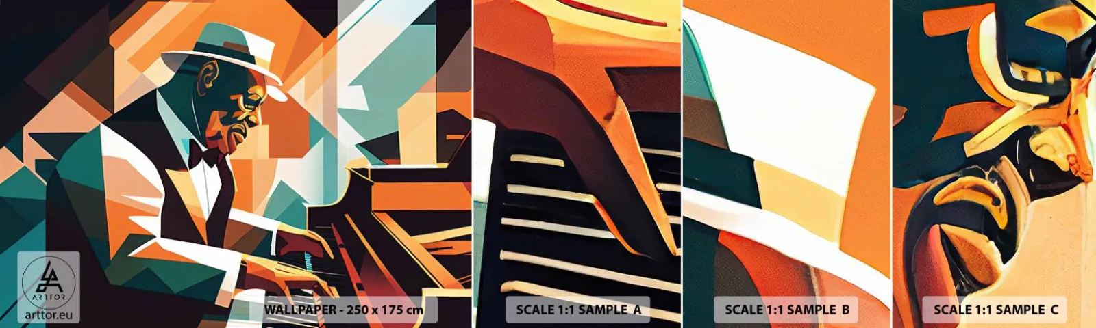 Échantillon De Papier Peint Standard Eco - C’est tout le jazz - Piano, Piano, Cubisme - 100x30 cm