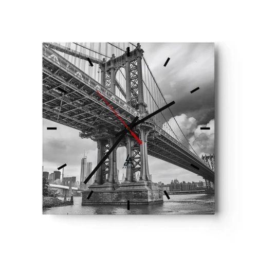 Horloge murale - Pendule murale - Un pont en noir et blanc avec vue sur la ville - 30x30cm - Au coeur de la ville - Décoration murale moderne pour le salon et la chambre ARTTOR