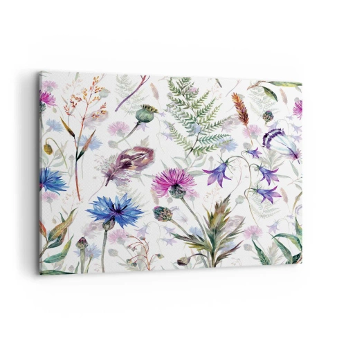 Impression sur toile - Image sur toile - Fleurs et herbes à l'aquarelle sur fond blanc dans le style herbier - 120x80cm - Herbier polonais - Décoration murale moderne pour le salon et la chambre ARTTOR