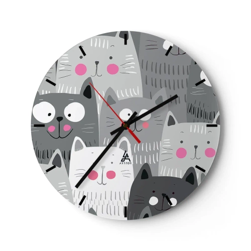 Horloge murale - Pendule murale - Chats gris et blancs dans un style illustratif - 30x30cm - Le monde des chats - Décoration murale moderne pour le salon, la cuisine et la chambre ARTTOR