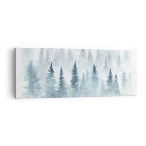 Impression sur toile - Image sur toile - Forêts de conifères baignées d'un brouillard délicat - 140x50cm - Enveloppé de brouillard - Décoration murale moderne pour le salon et la chambre ARTTOR