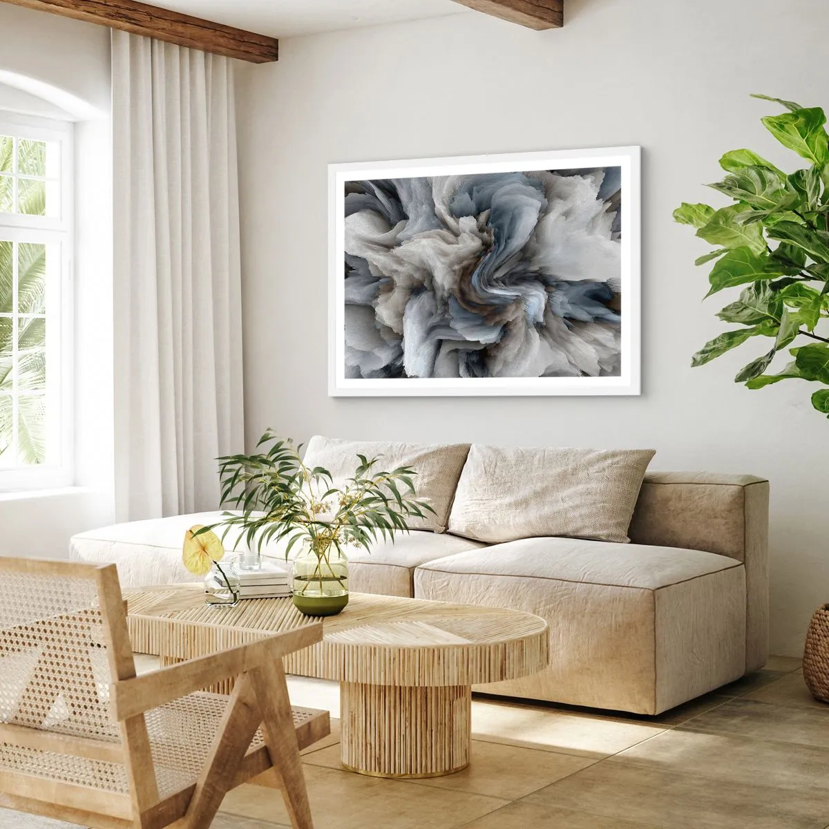 Affiche dans un cadre blanc - Poster - Pierre et fleur - 70x50 cm